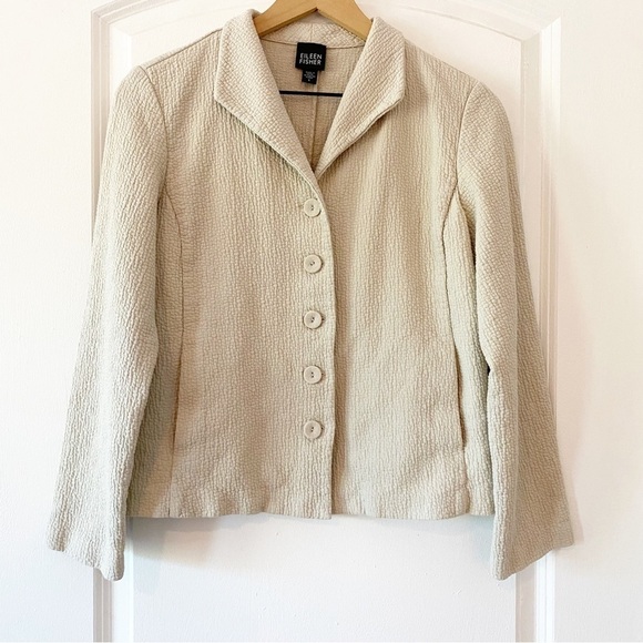 EILEEN FISHER Tan Cotton Textured Gauze Lightweight Blazer Jacket - Picture 1 of 9